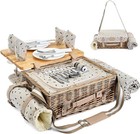 Multifunctional Wicker Picnic Basket Set For 4 Insulated Blanket Tableware Campi