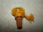 Liquor Bottle Decanter Stopper Only Glass  Yellow W cork And Tassel 2 5  Vintage