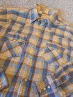 Mens Vtg Dee Cee Western Pearl Snap Sawtooth Plaid Button Shirt Large Blue Tan