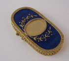 Estee Lauder Solid Perfume Compact Blue Enamel Hinged Photo Lid Keepsake Vintage