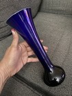 Imperial Art Glass Vase Lead Lustre Navy Blue Opaque W iridescent Orange 9 3 4   