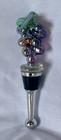 Hand Blown Art Glass Iridescent Grape Cluster With Leaves Wine Bottle Stopper