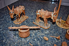 Vintage Wooden Carved Donkeys Figurine Set Very Old Broken