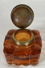 Antique Amber Glass Brass Top Ink Well