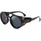 Men s Women Sunglasses Vintage Steampunk Side Shields Leather Round New Shades