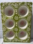 Anthropologie Cozy Baking Hand Painted Stoneware Muffin Cupcake Pan Green Whimsy