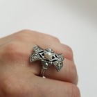 Vtg Art Deco Silvertone Cocktail Ring Marcasite Faux Pearl Costume Jewelry 