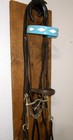 Vintage 70s English Leather Full Bridle Saddleseat Snaffle Blue Diamond Browband