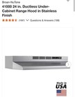 Broan Nutone 41000 24in Range Hood Stainless Steel Ductless Under Cabinet