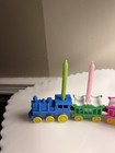 Vtg  Pink  Blue   Orange  Green Train Birthday Candle Holder W Animals Inside 
