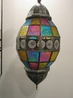Vintage Moroccan Style Hanging Stained Glass Metal Lantern Colorful Candle 23x12
