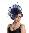  Fascinator For Women Hair Clip Hat Bowler Feather Flower Veil Wedding Ta1-navy