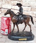 Signed Thomas Cowboy On Horse Sheriff Marble Figurine Sculpture Statue Bronze Nr