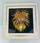 Vintage Mid-century Lion Art Square Image Transfer On Glass 6x6 Novelty Mirror