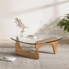 Classic Style Coffee Table With Solid Wood Base 0 8    Clear Triangle Glass New