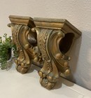 Vtg Ornate Resin Acanthus Leaf Swirl Gold Green Distressed Corbel Sconce Lot 2