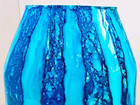 Vtg Franco Italy Hand Blown Art Glass Vase Blue White Streak Pattern 10 
