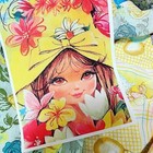 Set Of Two 4x6 Vintage Retro 60 s Girl In The Flowers Cotton Fabric Blocks