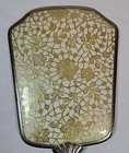 Vtg Hand Held Vanity Mirror Floral  Gold Lace Silver Tone Mcm Hollywood Regency