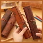Retro Treasure Map Leather Pen Case Vintage Pencil Pouch Roll Bag Portable Organ