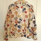 Vintage River Edge Silk Nautical Print Bomber Jacket Cream Blue Red Size L