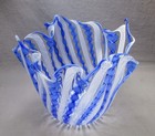 Murano Blue   White Latticino Ribbon Handkerchief Murano venetian Glass Vase  7 