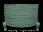 7 2  Old Chinese Palace Ru Kiln Porcelain Gilt Woman Words Pattern 3 Leg Censer