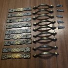 Lot Of 9 Vintage Brass Pulls W hammered  Backplates Nl Co   Rd 1969   633538
