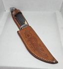 Usa Vintage Queen Steel 77 Fixed Blade Hunt Knife W  Leather Sheath