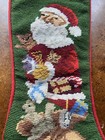 Vtg Christmas Stocking Santa Toys Pets Bear Cat Needlepoint Red Felt