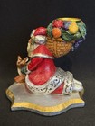Vintage Pam Schifferl Santa Reindeer Candle Holder Basket Fruits Red Silver Mcf