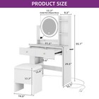 White Makeup Vanity Desk Set With Round Led Lighted Mirror With Storage Stool