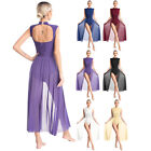 Women Lace Lyrical Dance Costume Split Mesh Sheer Dancewear Dress Ballet Leotard