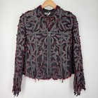 Vintage 90s Tais Sheer Mesh Jacket Women Xl Black Red Leather Steampunk Goth