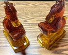 Vintage L e  Smith Rearing Horse Glass Bookends Pair Red amberina
