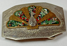 Vintage Silver And Gold Tone Peacock Belt Buckle W  Inlaid Stone  Hand Made