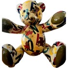 Teddy Bear Bank W alphabet Print Vtg Decoupage 10  Ceramic Colorful Rare