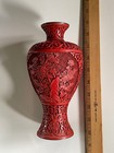 Large Hand Carved Red Cinnabar Lacquer 9 1 2  Vase With Stand