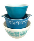 Lot 3 Vintage Pyrex Bowls Butterprint  444 Snowflake Casserole Primary Blue Vg