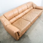 Mid Century Modern Sofa 3 Seater Leather Natural Tan Wood Legs Vintage Vg Seat