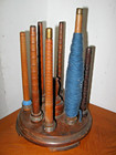 Antique Vtg Wood Sewing Spool Pins Caddy Spinning Carousel With Extra Spools