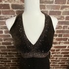 De Laru Dress Brown Maxi Dress Elegant Suede Like Open Back Glittery 13 14