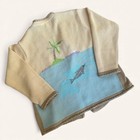 Storybook Knits Handknit Tropical Dolphin Flamingo Cardigan Sweater 1x Ramie