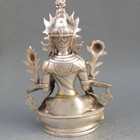 13 5cm China Antique Tibet Silver Gilt Copper Buddhist Green Tara Statue