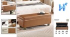 Storage Ottoman Bench 41 In Faux Leather Tufted Wooden Legs Light Brown