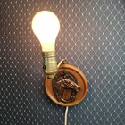 Vintage Copper Horse   Shoe Wall Sconce Copper Tone Wood Back Mid Century40s-50s