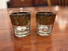 Vintage Cera Glass Golden Grapes Rocks Glasses Pair 22k Gold Green Mid Century