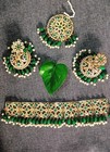 Jaywar Green Beaded Choker Set Ethnic Bridal Jewelry Earrings   Maang Tikka