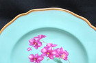 Spode Copeland s England Aqua Blue Porcelain Botanical Orchid Plate Signed Mint