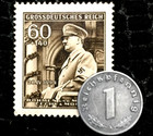 Rare Old Wwii German War 1 Reichspfennig Coin   60pf Stamp World War 2 Artifacts
